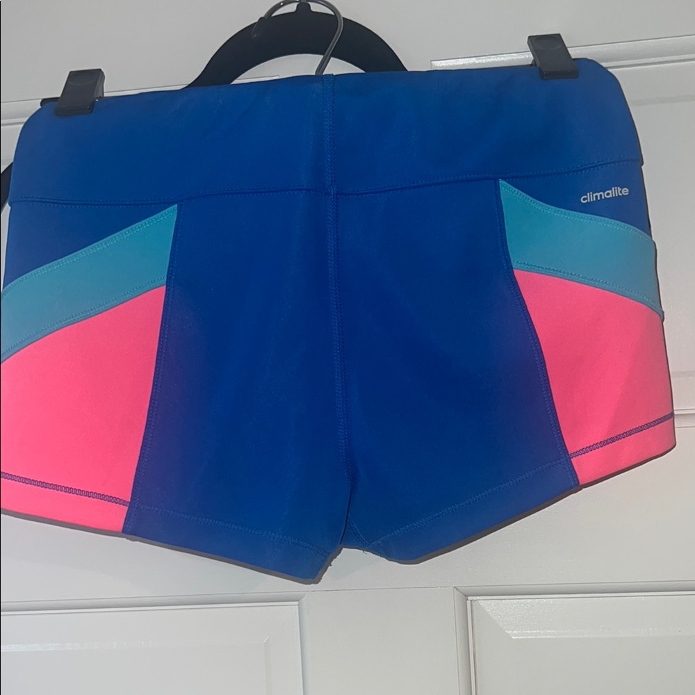 Adidas Women's Vibrant Blue and Pink Athletic Shorts - Picture 3 of 3